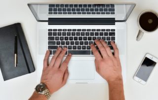 coffee cup office worker computer typing